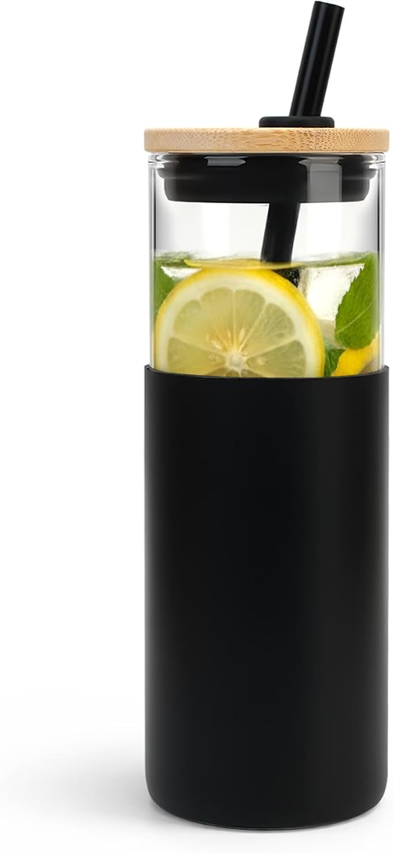 Tronco 24 oz Glass Tumbler with Bamboo Lid & Straw