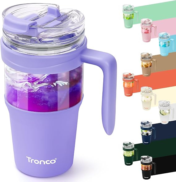 Tronco 32 oz Flip-Straw Glass Tumbler with Handle