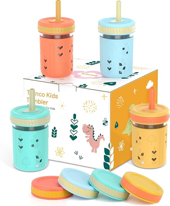Tronco 8 oz Glass Sippy Cups for Toddlers, 4-Pack