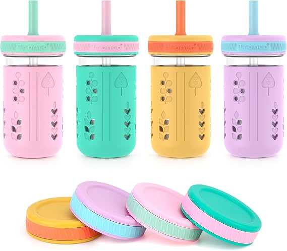 Tronco 12 oz Glass Sippy Cups for Kids, 4-Pack